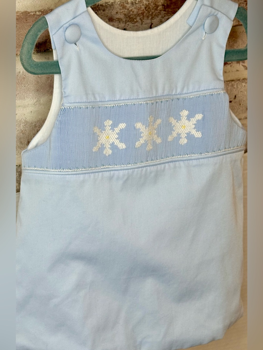Remember Nguyen Girls 3T Blue Snowflake Pinafore Top Smocked Winter - Picture 3 of 10